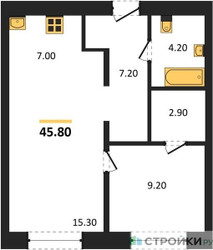 Планировка однокомнатной(квартира) площадью 45.8 квадратных метров в ЖК “ЖК Квартал Метроном”