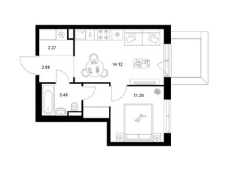 Планировка однокомнатной(квартира) площадью 35.32 квадратных метров в ЖК “ЖК Ильинские луга”
