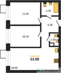 Планировка двухкомнатной(квартира) площадью 52 квадратных метров в ЖК “ЖК Никольский квартал Отрада”