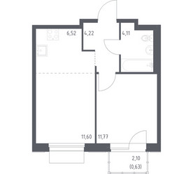 Планировка однокомнатной(квартира) площадью 38.85 квадратных метров в ЖК “ЖК Новое Внуково”
