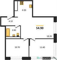 Планировка двухкомнатной(квартира) площадью 54.9 квадратных метров в “ЖК Верейская 41”