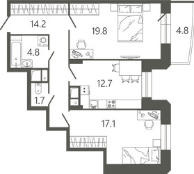 Планировка двухкомнатной(квартира) площадью 71.7 квадратных метров в ЖК “ЖК Советская 18”