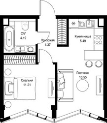 Планировка однокомнатной(квартира) площадью 35.81 квадратных метров в ЖК “Дом премиум-класса МИРА”