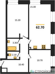 Планировка двухкомнатной(квартира) площадью 62.7 квадратных метров в ЖК “ЖК ЗИЛАРТ”