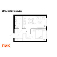 Планировка однокомнатной(квартира) площадью 35.4 квадратных метров в “ЖК Ильинские луга”