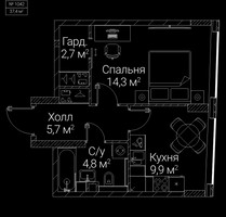Планировка однокомнатной(квартира) площадью 37.4 квадратных метров в “ЖК СЕЗАР БУДУЩЕЕ”