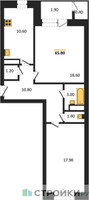 Планировка двухкомнатной(квартира) площадью 65.8 квадратных метров в “ЖК Три квартала”
