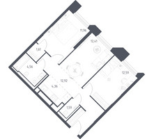 Планировка двухкомнатной(апартаменты) площадью 62 квадратных метров в “ЖК Скай Спутник”