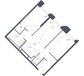 Планировка двухкомнатной(апартаменты) площадью 62 квадратных метров в ЖК “ЖК Скай Спутник”