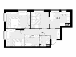 Планировка трехкомнатной(квартира) площадью 76 квадратных метров в “ЖК Трилогия Кристалл”