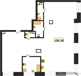 Планировка трехкомнатной(квартира) площадью 126.3 квадратных метров в ЖК “ЖК Коллекция Лужники”