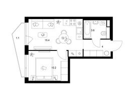 Планировка однокомнатной(квартира) площадью 34.3 квадратных метров в “ЖК Строгино 360”