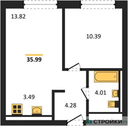 Планировка однокомнатной(квартира) площадью 35.99 квадратных метров в ЖК “ЖК Рублевский Квартал”