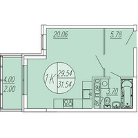 Планировка студии(квартира) площадью 31.54 квадратных метров в “ЖК Шолохово”