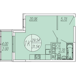 Планировка студии(квартира) площадью 31.54 квадратных метров в ЖК “ЖК Шолохово”