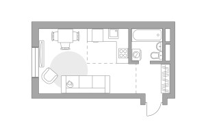 Планировка студии(квартира) площадью 28.59 квадратных метров в “ЖК Живописный”