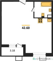 Планировка двухкомнатной(квартира) площадью 42.6 квадратных метров в “Жилые кварталы Новое Пушкино”