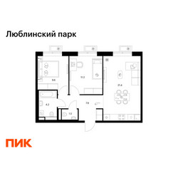Планировка двухкомнатной(квартира) площадью 55.8 квадратных метров в ЖК “ЖК Люблинский парк”