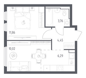 Планировка однокомнатной(квартира) площадью 35.6 квадратных метров в ЖК “ЖК Остафьево”