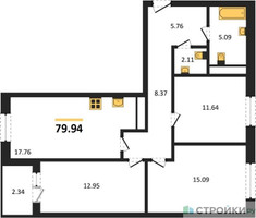 Планировка трехкомнатной(квартира) площадью 79.94 квадратных метров в “Ласточкино”