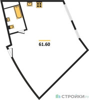 Планировка однокомнатной(апартаменты) площадью 61.6 квадратных метров в “ЖК Клубный дом Рублево”