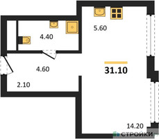 Планировка студии(квартира) площадью 31.1 квадратных метров в “Акценты”