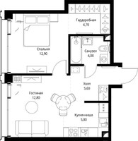 Планировка однокомнатной(квартира) площадью 46.2 квадратных метров в “ЖК СЕТ”