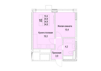 Планировка однокомнатной(квартира) площадью 34.8 квадратных метров в ЖК “ЖК Отрадный”