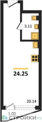 Планировка студии(квартира) площадью 24.25 квадратных метров в ЖК “ЖК Аметист”