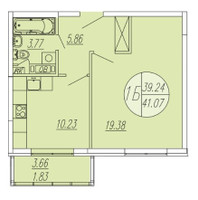 Планировка однокомнатной(квартира) площадью 41.07 квадратных метров в “ЖК Шолохово”