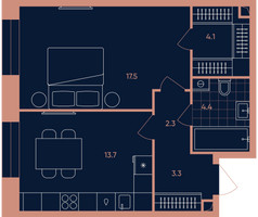 Планировка однокомнатной(квартира) площадью 45.3 квадратных метров в “Квартал Эра”