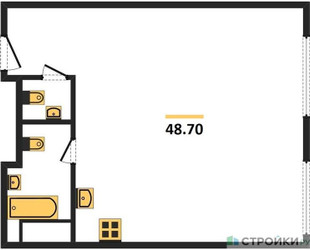 Планировка однокомнатной(апартаменты) площадью 48.7 квадратных метров в ЖК “ЖК Nametkin Tower (Наметкин Тауэр)”