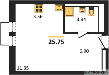 Планировка студии(квартира) площадью 25.75 квадратных метров в ЖК “ЖК Квартал Строгино”