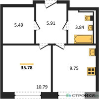 Планировка однокомнатной(квартира) площадью 35.78 квадратных метров в “ЖК Новое Видное”