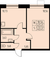 Планировка однокомнатной(квартира) площадью 40.5 квадратных метров в “ЖК Дом на Студенческом”