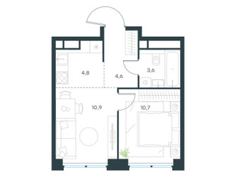 Планировка двухкомнатной(квартира) площадью 34.6 квадратных метров в ЖК “ЖК Level Звенигородская”