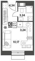 Планировка студии(квартира) площадью 20.99 квадратных метров в “ЖК Публицист”