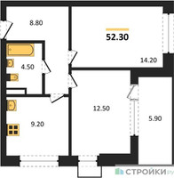 Планировка двухкомнатной(квартира) площадью 52.3 квадратных метров в “ЖК Бунинские кварталы”