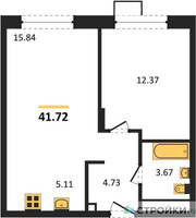 Планировка однокомнатной(квартира) площадью 41.6 квадратных метров в “ЖК Новоград Павлино”