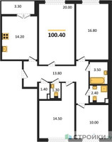 Планировка 4+ комнатной(квартира) площадью 100.4 квадратных метров в “ЖК ЮЖНАЯ БИТЦА”