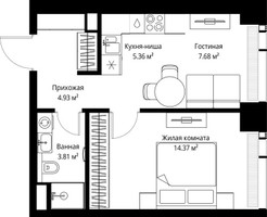 Планировка однокомнатной(квартира) площадью 36.15 квадратных метров в “ЖК Веер”