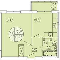 Планировка однокомнатной(квартира) площадью 41.07 квадратных метров в “ЖК Шолохово”