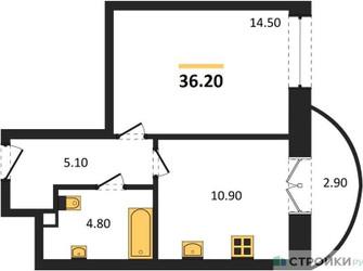 Планировка однокомнатной(квартира) площадью 36.2 квадратных метров в ЖК “ЖК КОД Сокольники”
