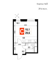 Планировка однокомнатной(квартира) площадью 29.6 квадратных метров в ЖК “ЖК Мытищи Сити”