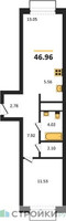 Планировка однокомнатной(квартира) площадью 46.96 квадратных метров в “ЖК Новоград Павлино”