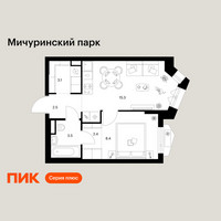 Планировка однокомнатной(квартира) площадью 35.2 квадратных метров в “ЖК Мичуринский Парк”