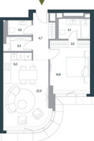 Планировка двухкомнатной(квартира) площадью 64.4 квадратных метров в “ЖК Springs (Спрингс)”