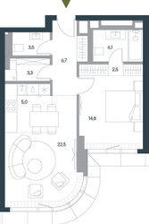 Планировка двухкомнатной(квартира) площадью 64.4 квадратных метров в ЖК “ЖК Springs (Спрингс)”