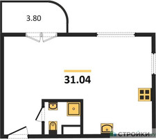Планировка студии(квартира) площадью 31.04 квадратных метров в “ЖК Дом Достижение”