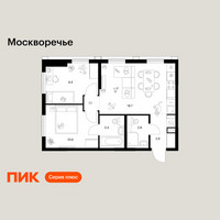 Планировка двухкомнатной(квартира) площадью 49.9 квадратных метров в “ЖК Москворечье”